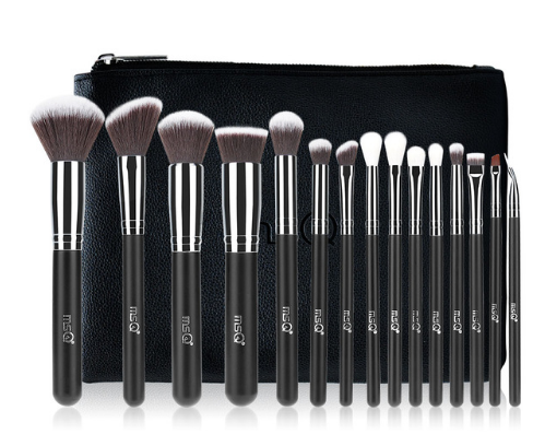 15pcs Pro Makeup Brushes Set Leather Case MSQ