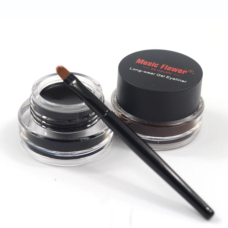 2 in 1 Coffee + Black Gel Eyeliner Make Up Waterproof Eye Liner Cosmetics Set