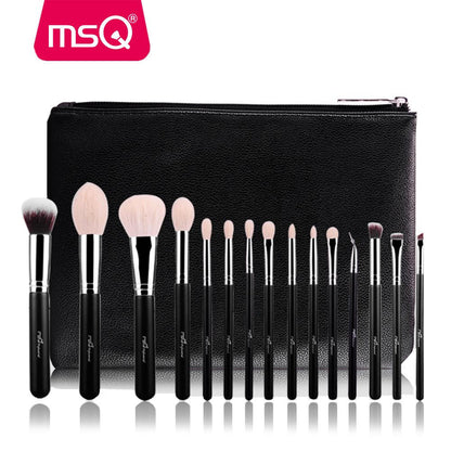 15pcs Pro Makeup Brushes Set Leather Case MSQ
